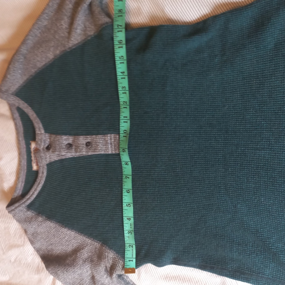 Stanfield Canadian Waffle Turquoise Gray Henley Shirt - Picture 4 of 4